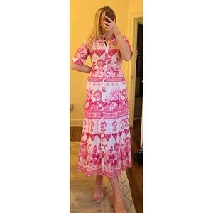 Dizzy Lizzie Palm Desert Pink And White Maxi Dress